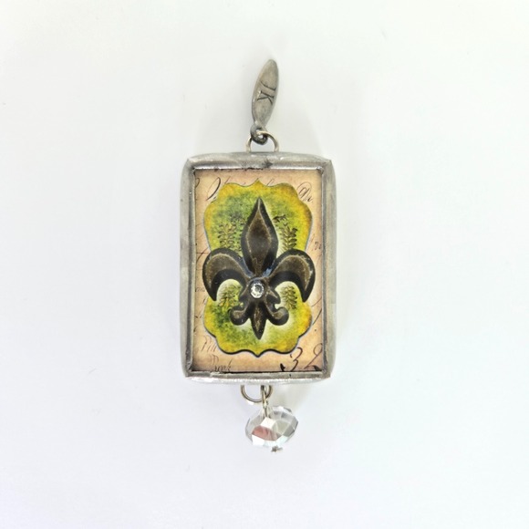 Jewel Kade Fleur De Lis Letter Initial M Charm PENDANT 2 Sided rectangle - Picture 1 of 7